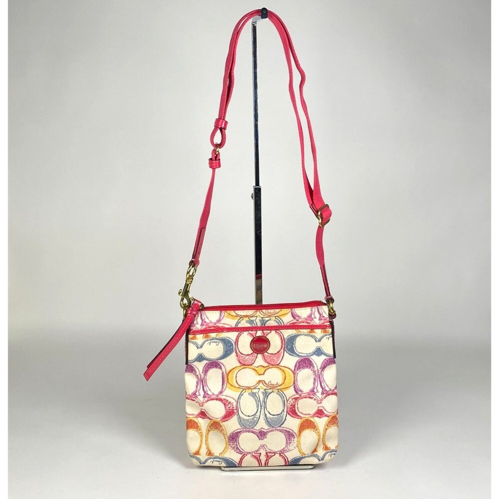 Coach Multicolor Signature Print Crossbody Bag Scribble Logo Adjustable Strap